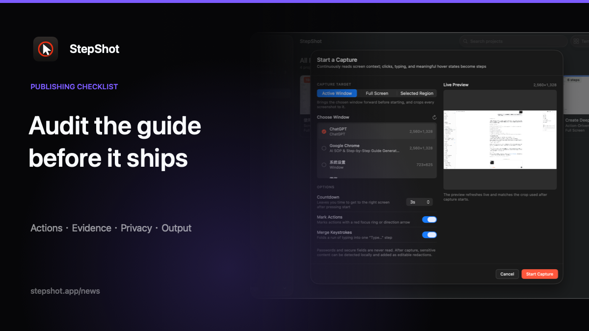 Step-by-step guide publishing audit