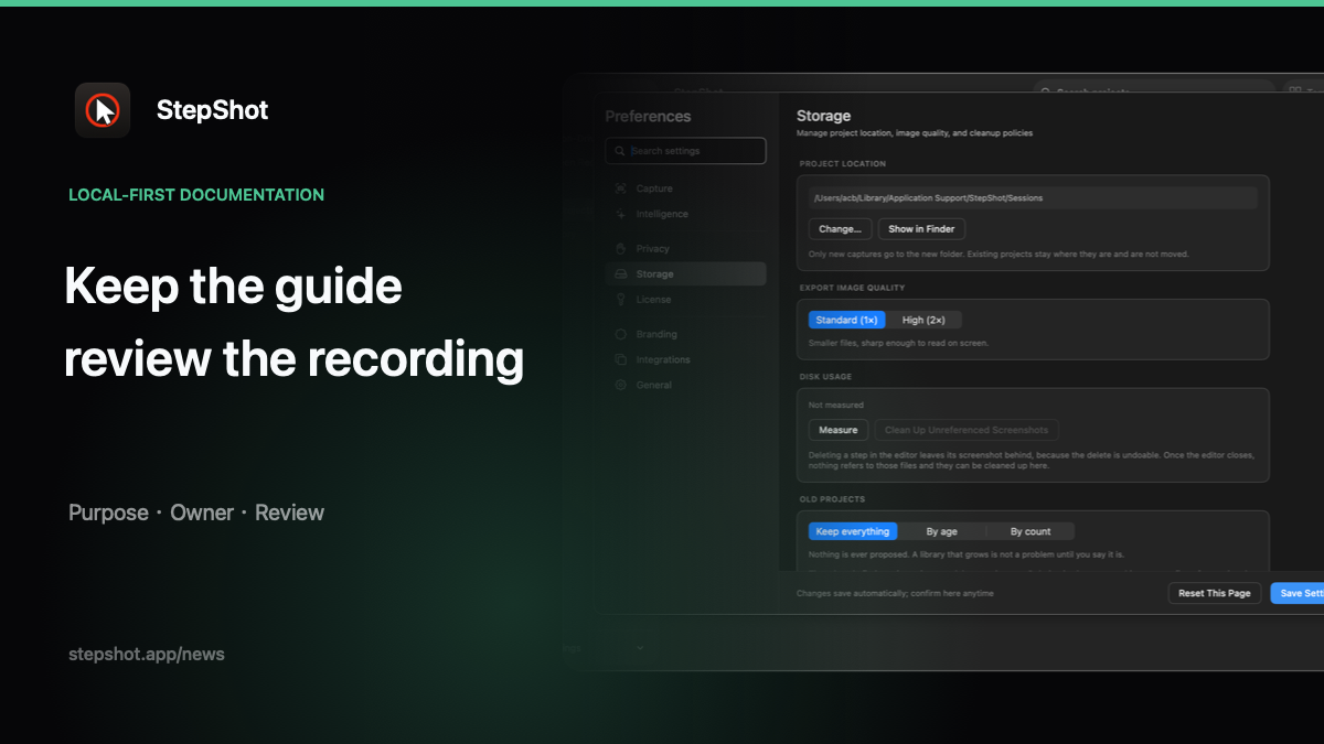 StepShot recording retention guide cover: keep the guide, review the recording