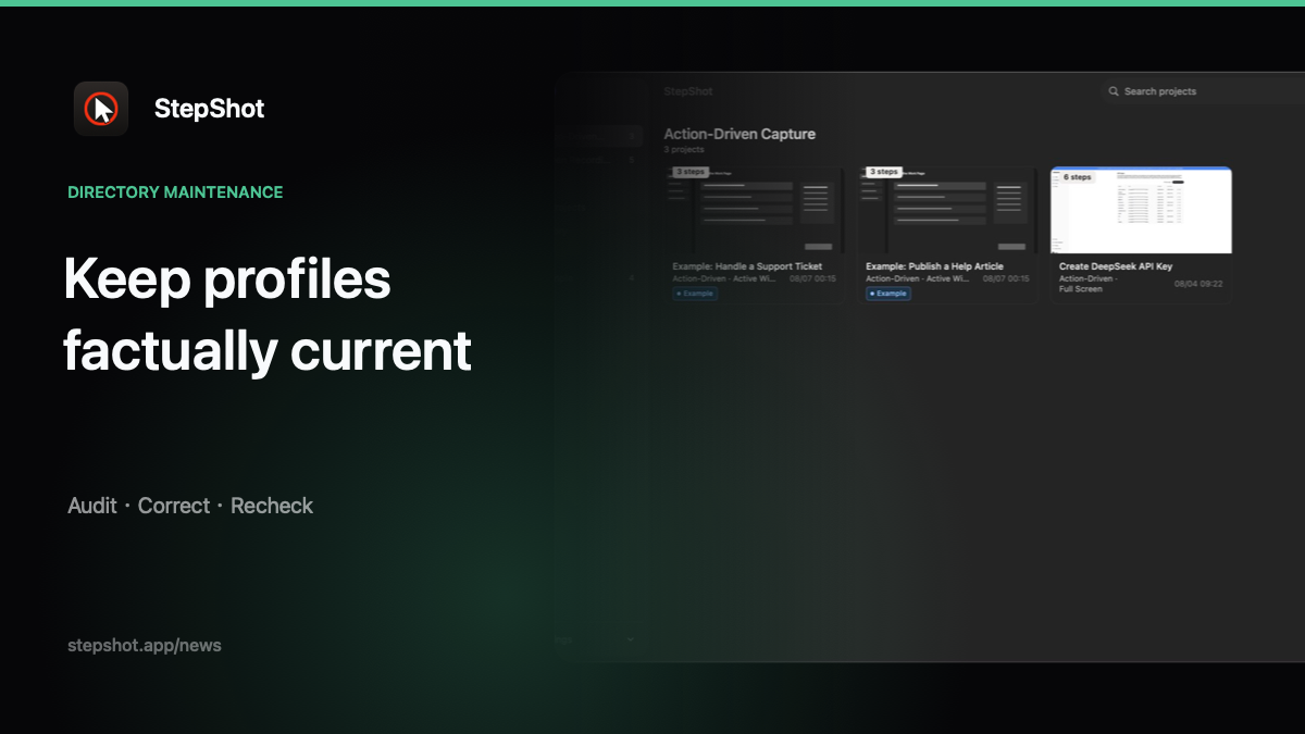 Checklist for maintaining accurate software directory profiles