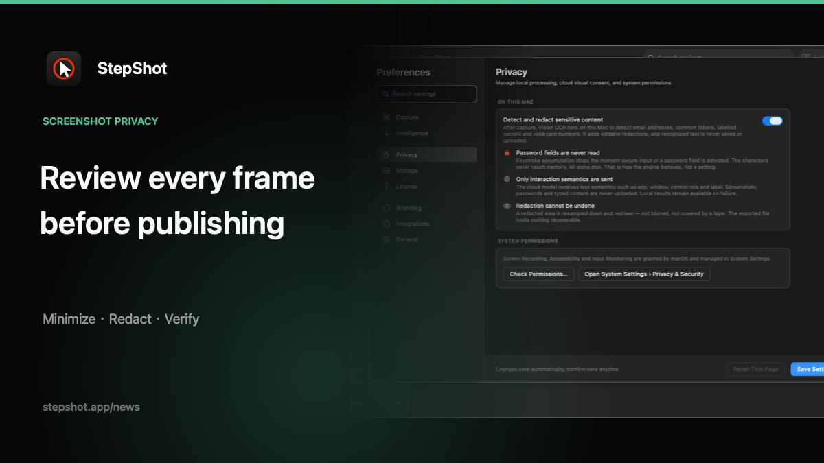 Screenshot privacy review before an SOP is published