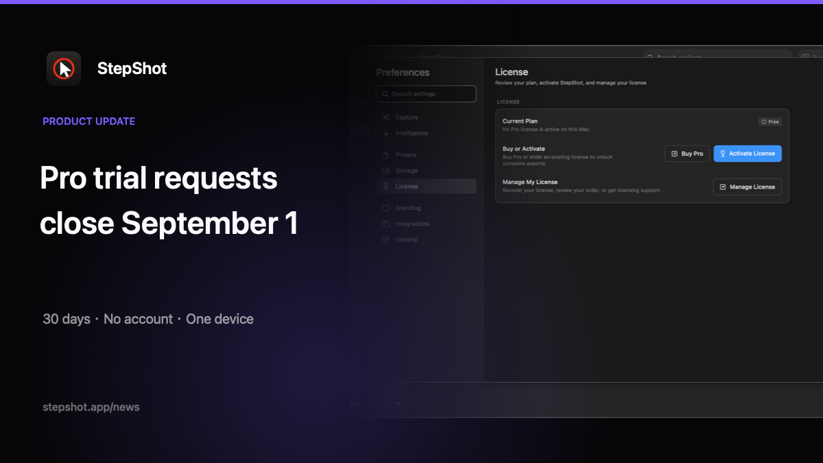 StepShot Pro trial deadline product update