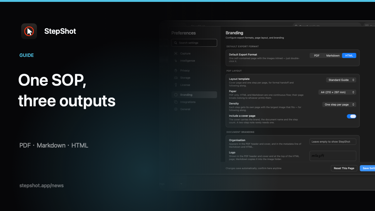 Document export formats for a software workflow